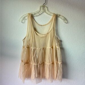 American Eagle S nude sheer mesh tiered tank with sequin detail.